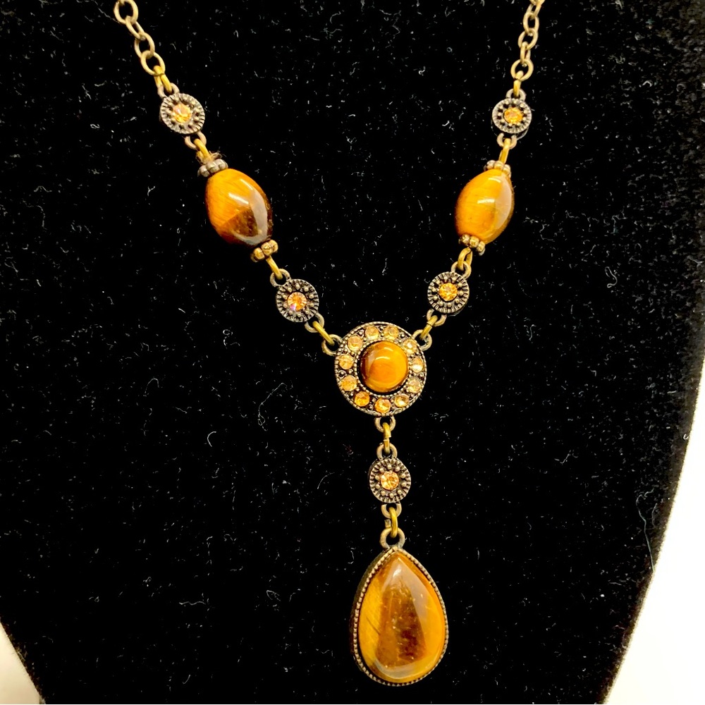 Vintage Y Necklace NR Avon Fall Colors Brown Tiger’s Eye